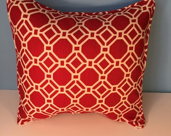 Decorative Corded Pillow Cover - Red and White Geometric