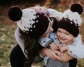 Mommy and Me Fair Isle Knit Hat - Ombré Yarn Pom Pom Infant-Adult Sizes