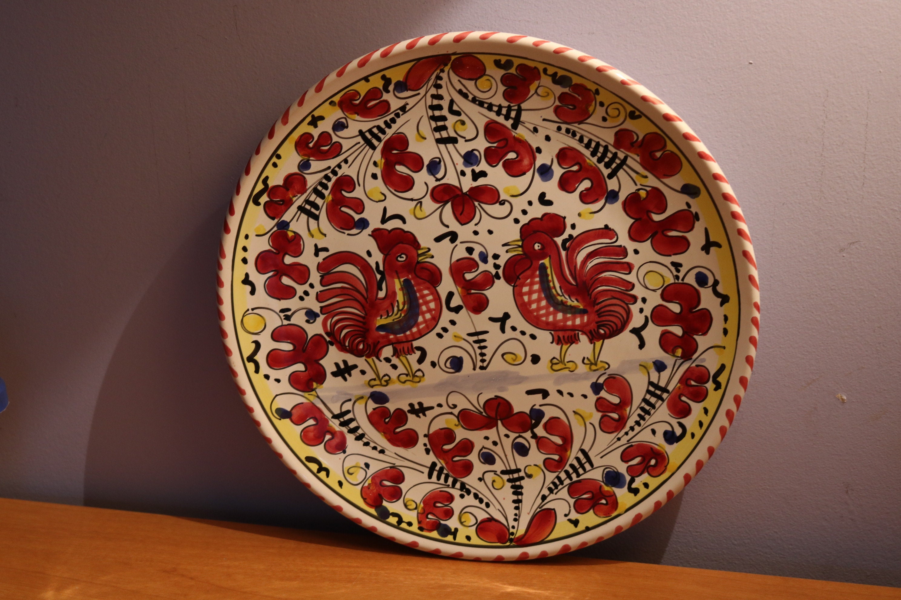 Ciotola, vassoio in ceramica artistica Toscana dipinto a mano, diametro 25  cm