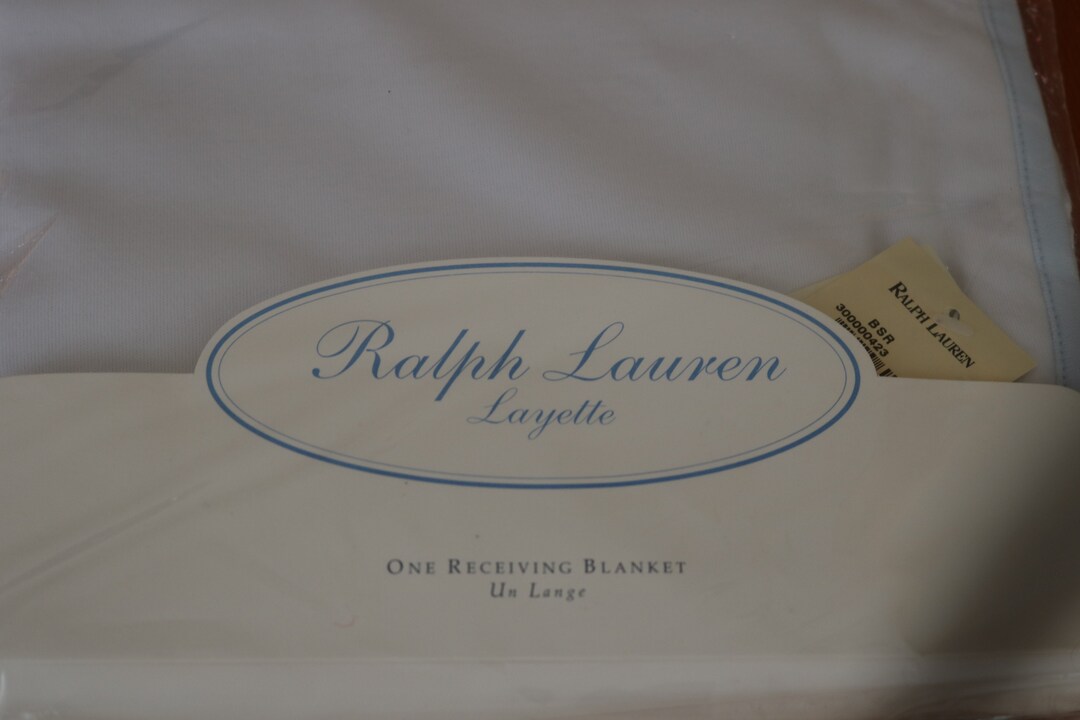 Brand New Ralph Lauren Receiving Blanket White With Blue Trim Etsy