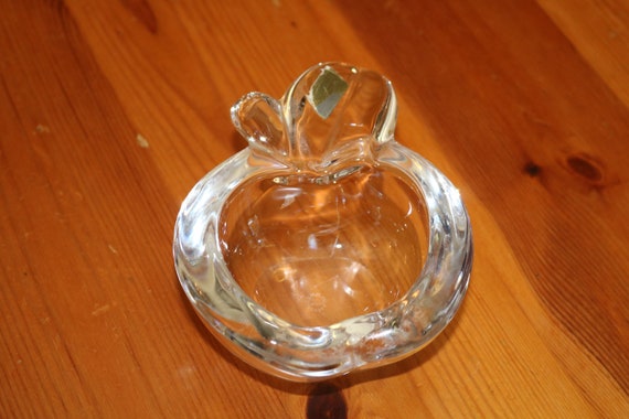 Apple Bowl shaped Heavy Crystal Bowl by Art Vannes France Art Glass paperweight Clear Crystal Mid Century Gift