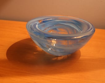 Large Blue Atoll Glass Bowl by Anna Ehler for Kosta Boda