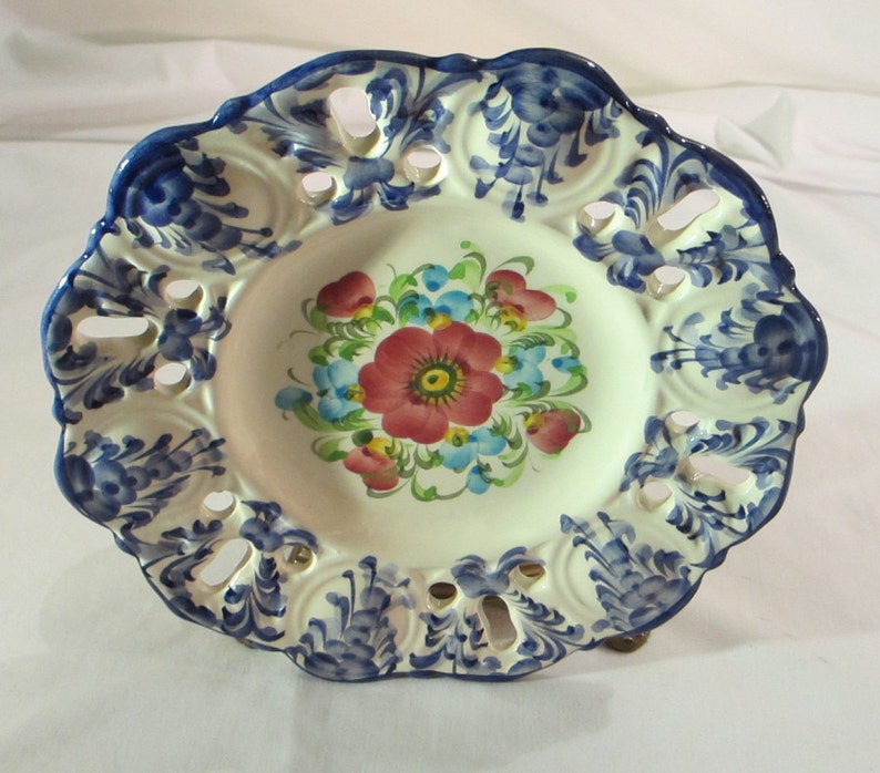 Vintage Vestal Alcobaca Portugal Plate Blue Hand Painted Etsy
