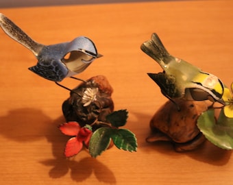 Set of 2 - Norman Brumm Enamel on Copper Birds  Sculpture on Burlwood base