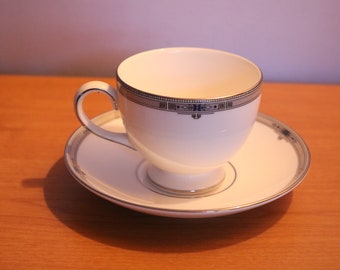 Set of 12 Cups and Saucers - Leigh Shape Footed Cup & Saucer Set Amherst (Platinum Trim) by Wedgwood