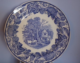 SPODE Rural Scenes Dinner Plate White and Blue Transferware Plate