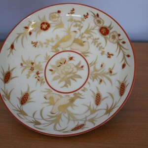 Vtg Villeroy & Boch Heinrich Porcelain Red/22kt Gold Florals/Birds Bowl Germany