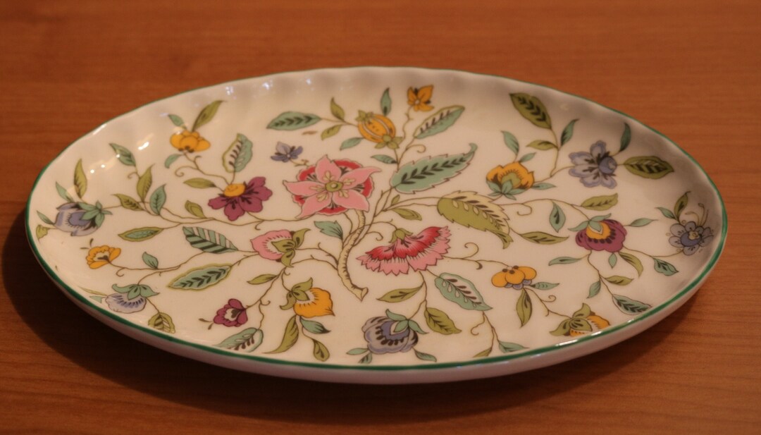 Vintage Minton Bone China Haddon Hall Floral Pattern Oval Tray Etsy