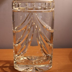 WATERFORD Crystal Vase Cut Crystal Vase 10&quot; Discontinued, Tall Heavy Crystal Vase Oval Cylinder Swags Signed Old Mark Waterford Overture