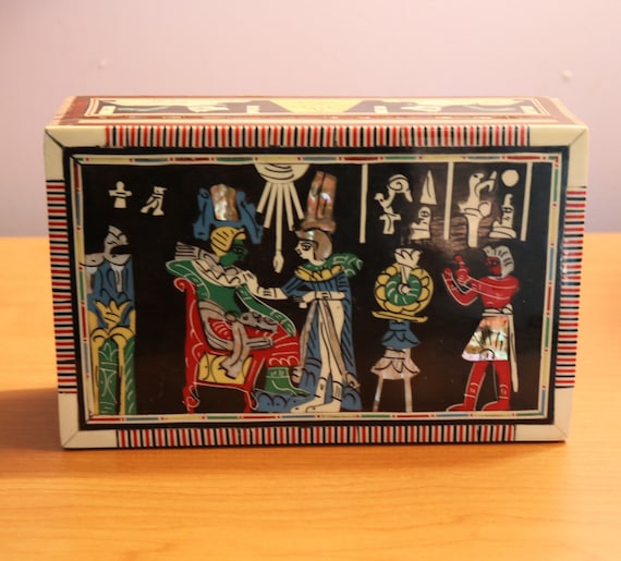 Egyptian Inlaid Mother of Pearl Jewelry Trinket Box with Mother of Pearl and Bone