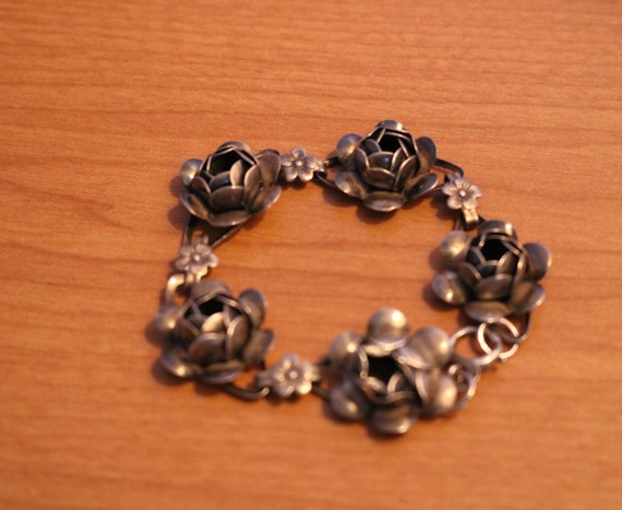 Sterling Silver CORO CRAFT Five ROSES Link Bracelet