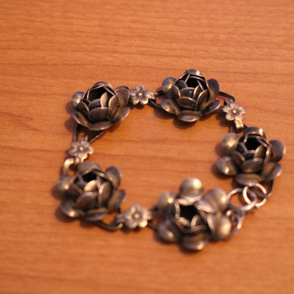 Sterling Silver CORO CRAFT Five ROSES Link Bracelet