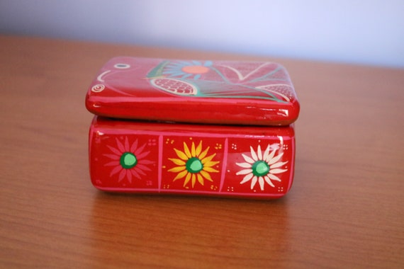 Hand Painted Ceramic Mexico Clay Jewelry Box Mexi… - image 2