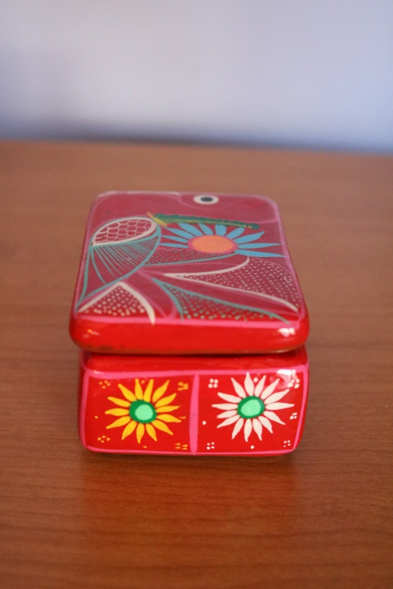 Hand Painted Ceramic Mexico Clay Jewelry Box Mexi… - image 1