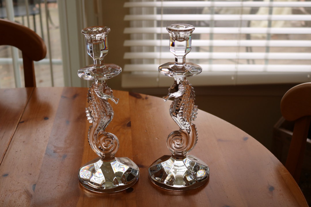 Seahorse Candlesticks by Waterford Crystal Made in Ireland Circa 2015
