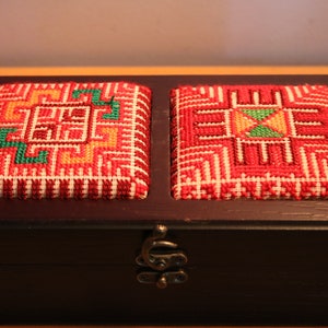 Hand Made Embroidered Storage or Jewelry Box Palestinian Tatreez Embroidery, DMC Thread High Quality