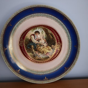 Antique Carl Tielsch Altwasser Germany Gold Gilt Colorful Courting Scene