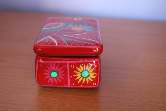 Hand Painted Ceramic Mexico Clay Jewelry Box Mexi… - image 3