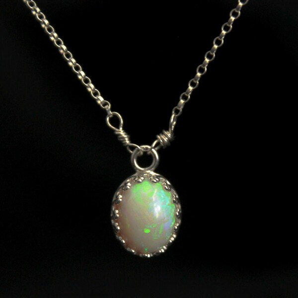 Ethiopian opal necklace,sterling silver chocker necklace, crown bezel setting gemstone pendant necklace, wire wrapped, holiday gift NE3