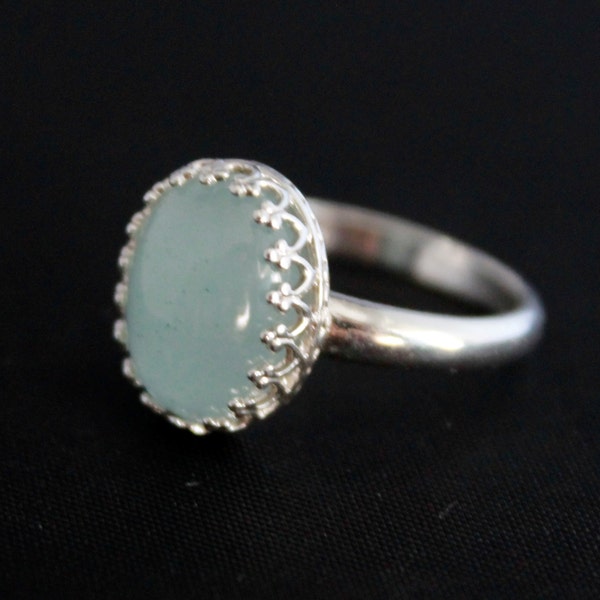 Milky Blue aquamarine ring, 925 sterling silver crown bezel gemstone ring, March birthstone ring,bezel set ring,size 7 ring,holiday gift R3