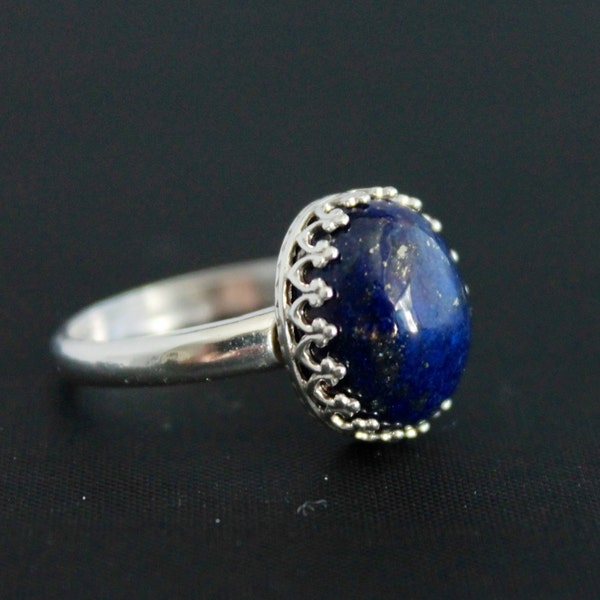 Blue Lapis lazuli ring, 925 sterling silver crown bezel gemstone ring,bezel set ring,size 7 ring,holiday gift R2