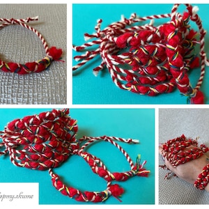 Set of 3 red and white martenitsi, merino wool and felt, Bulgarian martenitsa