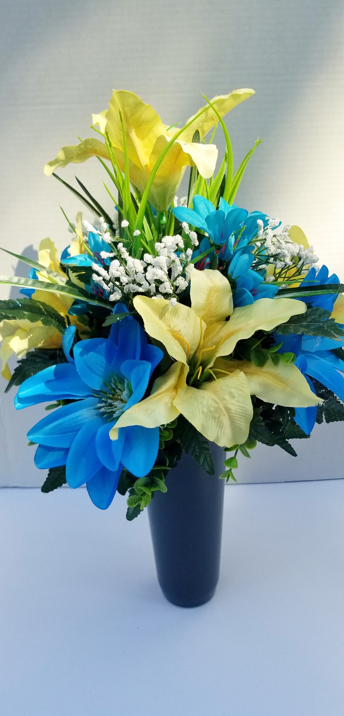 Yellow and Blue Cemetery Arrangement Etsy UK