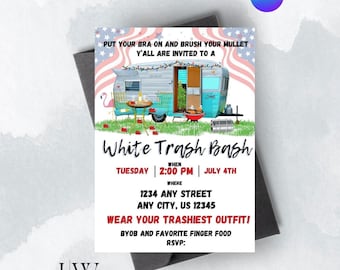 White Trash 4th of July Bash Invitation, Redneck Party Invitation,  Party, Digital Party Invitation, SAME DAY ACCESS