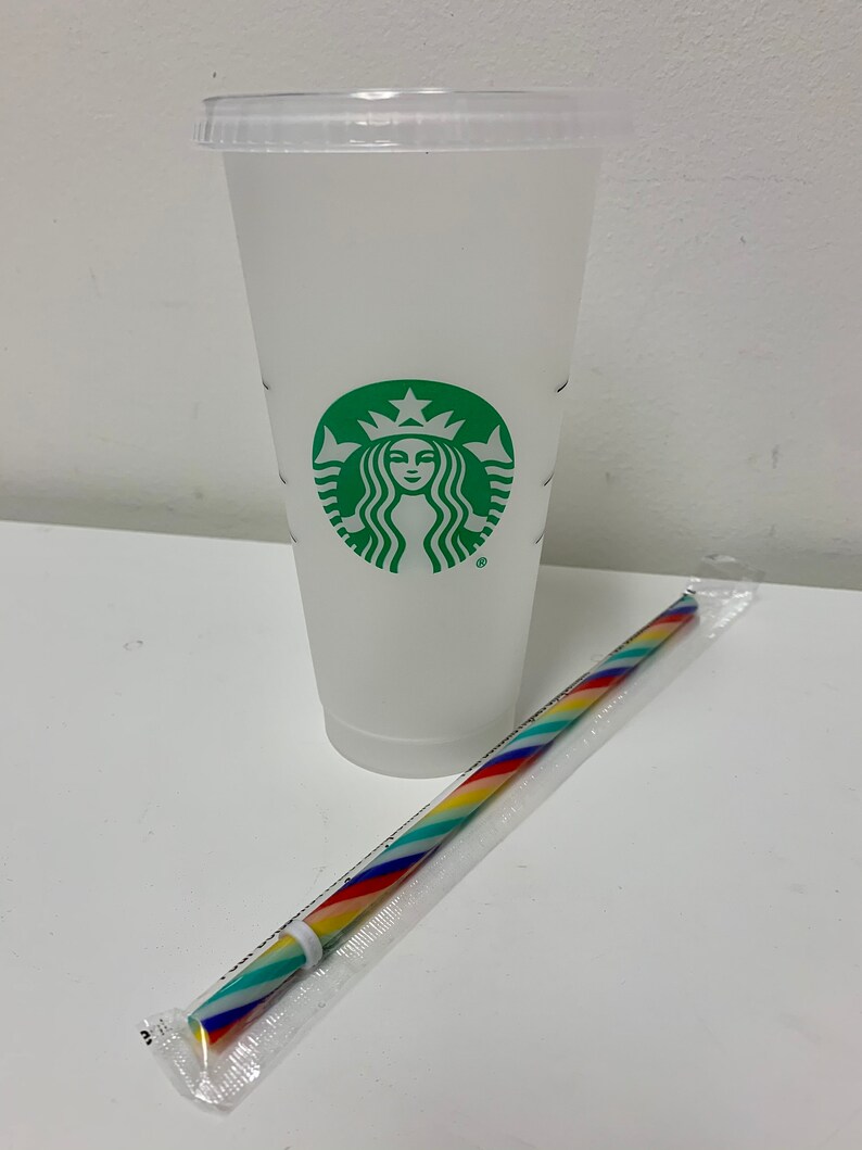 clear plain cup, can custom, Starbuck/'s, not color changing Brand New 24 oz Reusable Starbucks Cold TumblerCup w Rainbow Straw