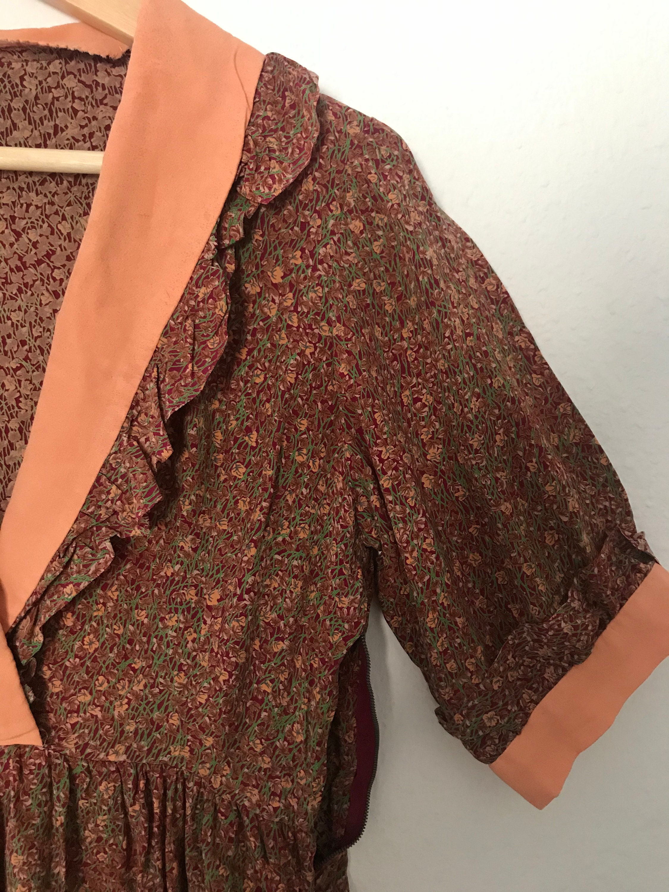 Vintage Bohemian Brown Floral Dress / Handmade Dress / Brown Etsy