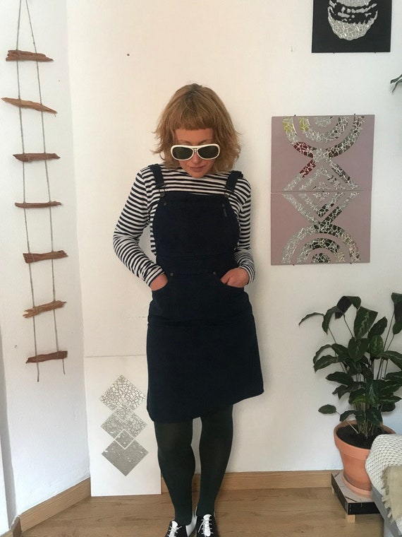 1980 Dark Blue Vintage Denim Overall Skirt Dress |