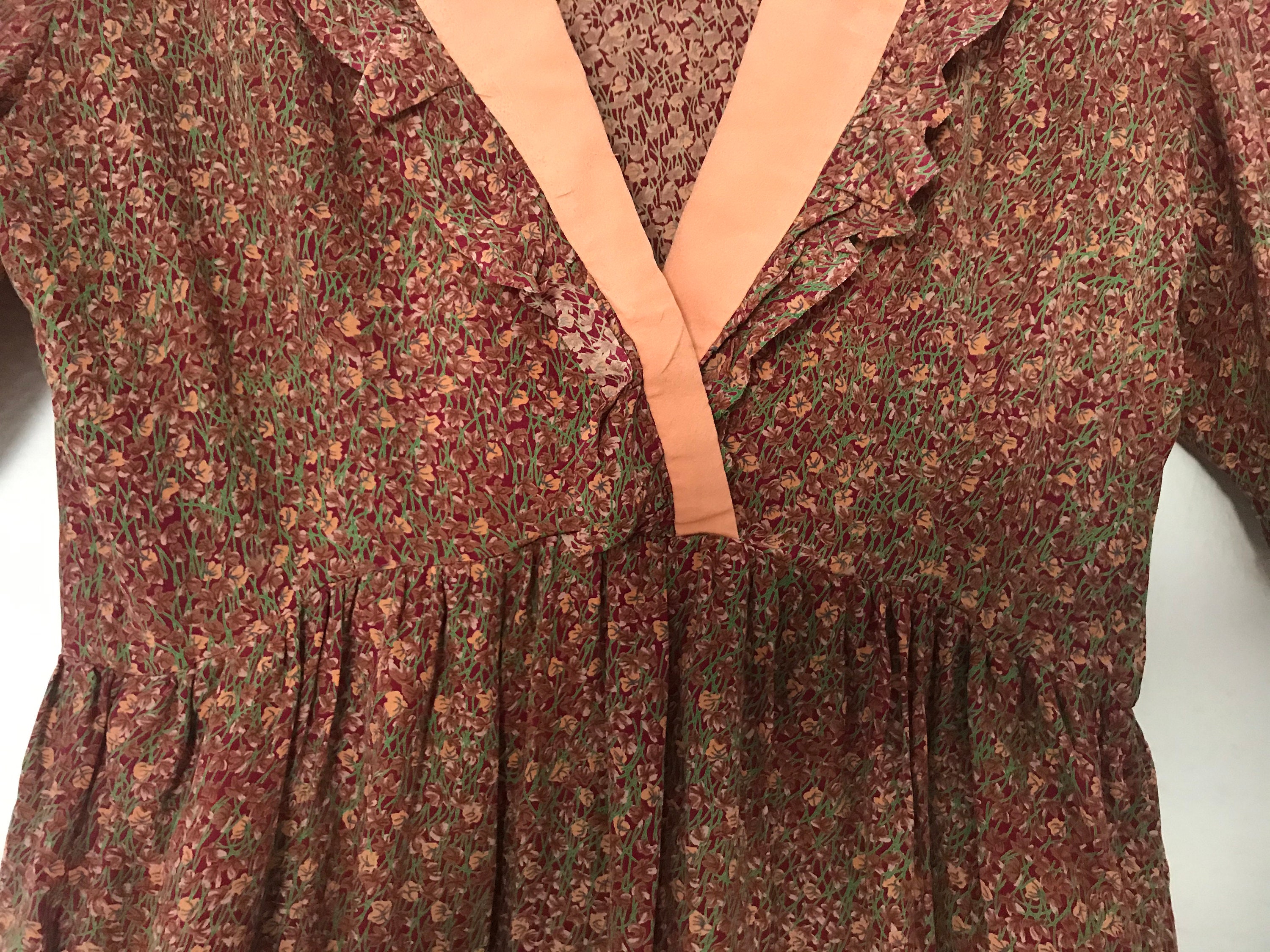 Vintage Bohemian Brown Floral Dress / Handmade Dress / Brown Etsy