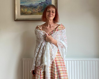 Hand Knitted Lace Shawl: Beaded Baby Wool Wedding Wrap