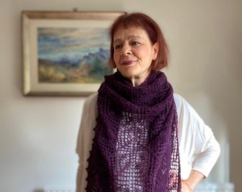 Hand Knitted Lace Shawl: Pure British Wool Triangle Shoulder Wrap