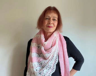 Hand Knitted Lace Shawl: Oversized Triangle Alpaca Merino Blend