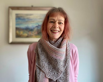 Hand Knitted Lace Shawl: Asymmetric Wool Boomerang Wrap