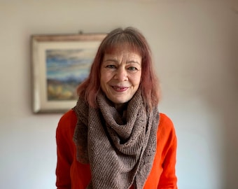 Hand Knitted Shetland Wool Lace Shawl: Oversized Asymmetric Tweed Wrap