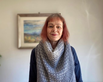 Hand Knitted Wool Lace Shawl: Oversized Triangle Wrap, Neutral Grey