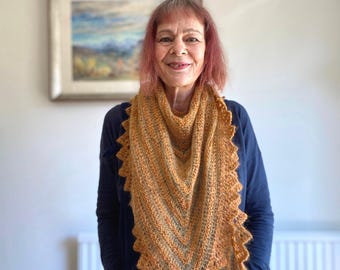 Hand Knitted Mohair Shawl: Oversized Lace Edge Beaded Tassels