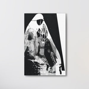 Gothic Kunst Schwarz Weiß Dunkle Leinwand Kunstdruck von Siebdruck Kunstwerk Grunge Kunst Experimentelle Kunst Gothic Schlafzimmer Wandkunst