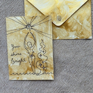 Inspirerende handgemaakte kaart You Shine Bright Card voor aanmoediging Gouden strass handgeschilderde kaart engelen mini-schilderijen