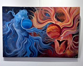 Original Acrylbild auf Leinwand 60x90 cm Pisces Spirale Astrologie Malerei
