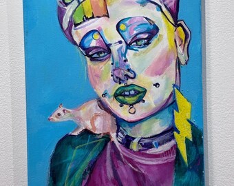 Original Acrylgemälde 31 x 37 cm ""Casperblaise"" Punk Clown Kunstwerk."