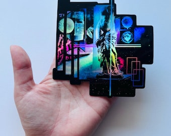 Vaporwave Sticker - Holographic Sticker - Cyberpunk Sticker- Vaporwave Aesthetic -  Cyberpunk Girl Art -Cyberpunk Sticker- Lofi Sticker