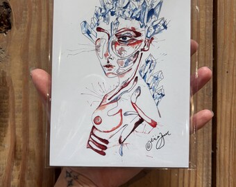 Kristallgöttin 15x20 Kunstdruck Wunderliche Aquarell Malerei Druck