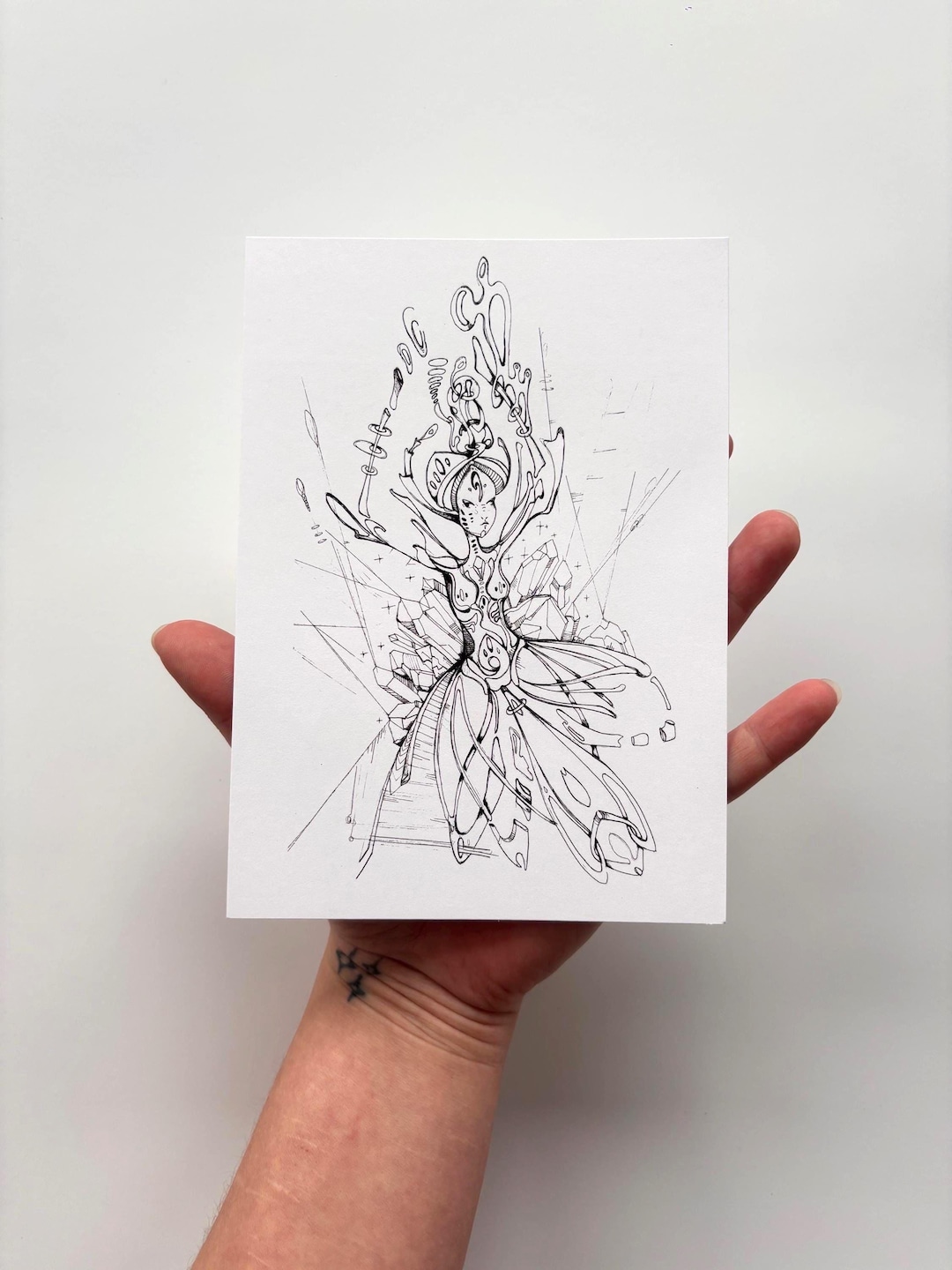 Surreal Goddess Ink Drawing Art Print 5x7 – Black and White Fantasy ...