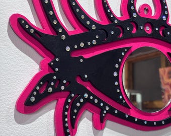 Handgemachter Y2K Spiegel Pink und Schwarzer Spiegel 200er Jahre Schlafzimmer Strass Wohnkultur