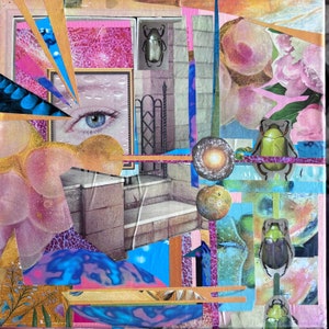 Original Collage Leinwand Gemälde Mixed Media Wandkunst 10x10 Mixed Media Wandkunst Surreal Wandkunst Whimsigoth Wandkunst