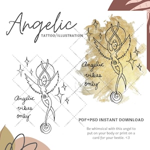 Angel Tattoo PNG | Whimsical Tattoo Digital Download Printable Art Angelic Art Digital Art 300 DPI Large Files for Printify Transparent File