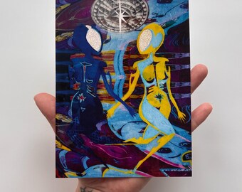 Surrealer Art Print 150x200 – Schatten Selbst - Bunter Mixed Media Kunstdruck, surreale Wandkunst, Alien Kunstwerk